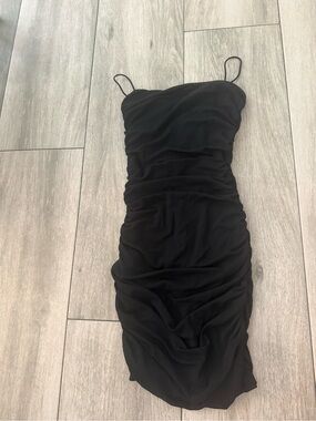 Hello Molly Black Ruched Spaghetti-Strap Mini Dress